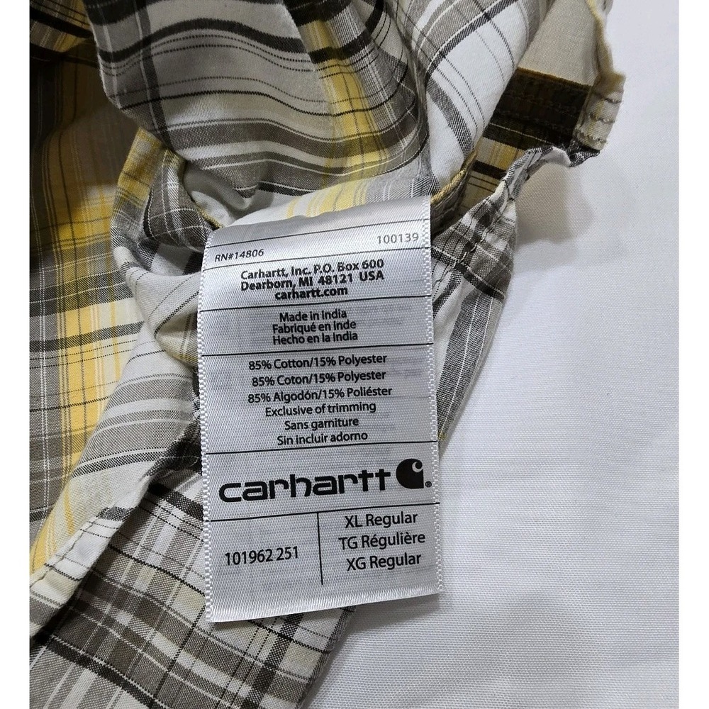 Carhartt Shirt Relaxed Fit Mens XL Gray Blue Plaid Pearl Snap Short Sleeve - Picture 7 of 11